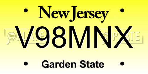 V98MNX New Jersey License Plate