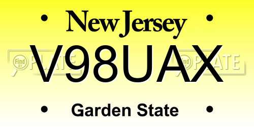 V98UAX New Jersey License Plate