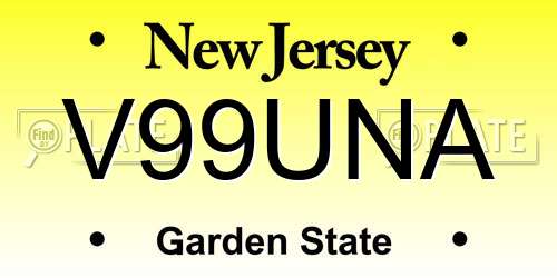 V99UNA New Jersey License Plate