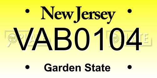 VAB0104 New Jersey License Plate