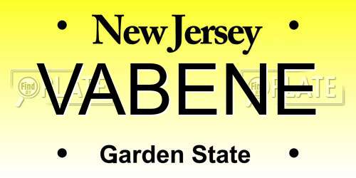 VABENE New Jersey License Plate