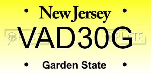 VAD30G New Jersey License Plate