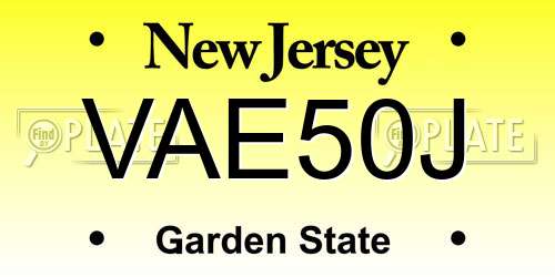 VAE50J New Jersey License Plate