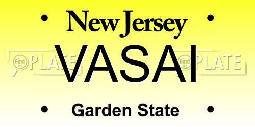 VASAI New Jersey License Plate