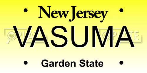 VASUMA New Jersey License Plate