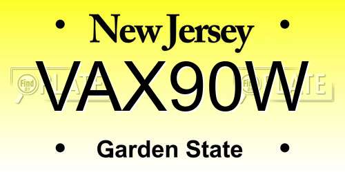 VAX90W New Jersey License Plate