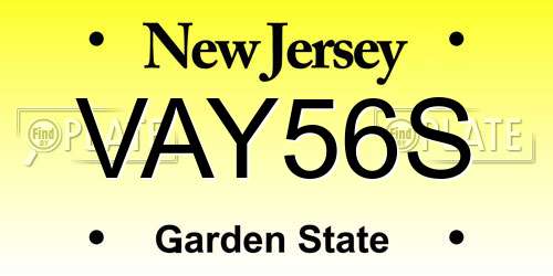 VAY56S New Jersey License Plate