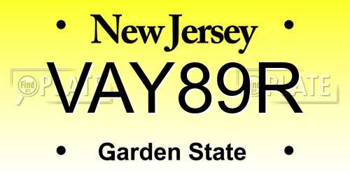 VAY89R New Jersey License Plate