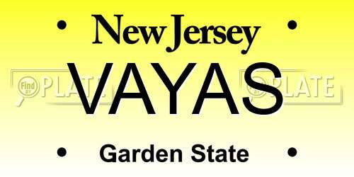VAYAS New Jersey License Plate