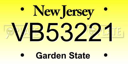 VB53221 New Jersey License Plate
