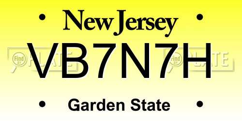 VB7N7H New Jersey License Plate