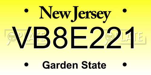 VB8E221 New Jersey License Plate