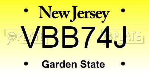 VBB74J New Jersey License Plate