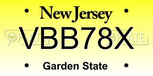 VBB78X New Jersey License Plate