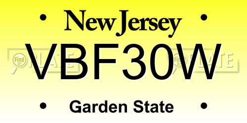 VBF30W New Jersey License Plate
