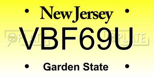 VBF69U New Jersey License Plate