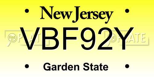 VBF92Y New Jersey License Plate