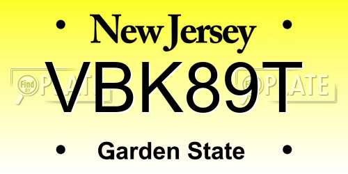 VBK89T New Jersey License Plate