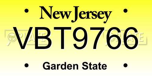 VBT9766 New Jersey License Plate