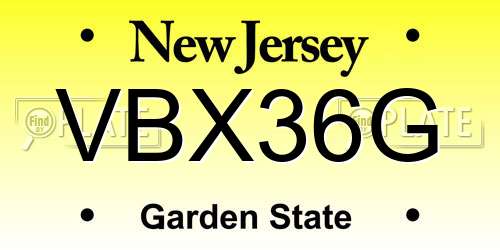 VBX36G New Jersey License Plate