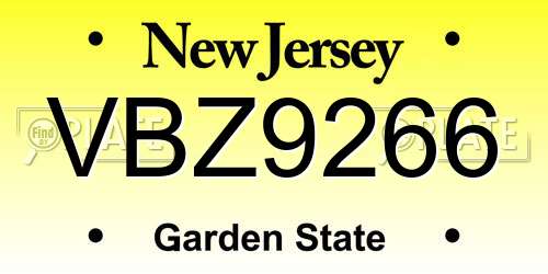 VBZ9266 New Jersey License Plate