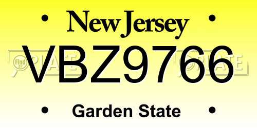 VBZ9766 New Jersey License Plate