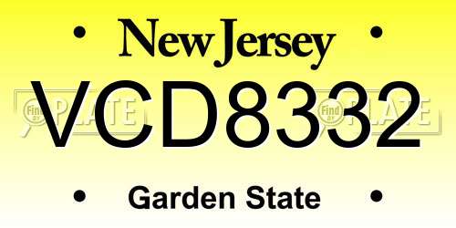 VCD8332 New Jersey License Plate