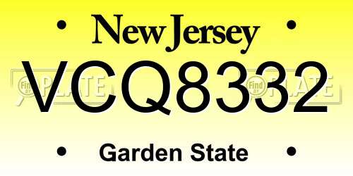VCQ8332 New Jersey License Plate