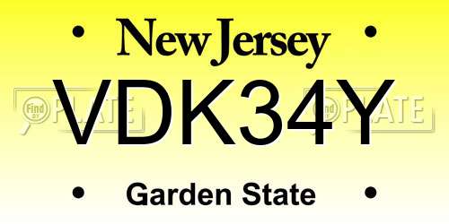 VDK34Y New Jersey License Plate