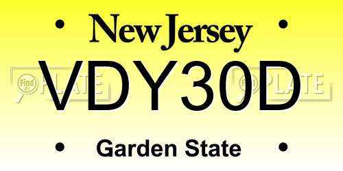 VDY30D New Jersey License Plate