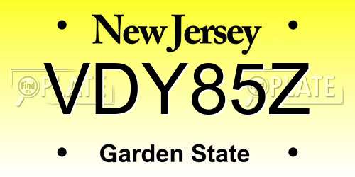 VDY85Z New Jersey License Plate