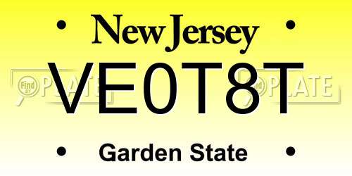 VE0T8T New Jersey License Plate