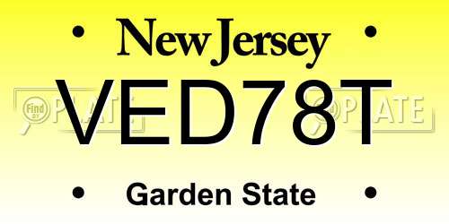 VED78T New Jersey License Plate