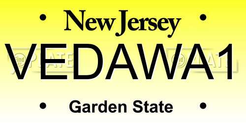 VEDAWA1 New Jersey License Plate