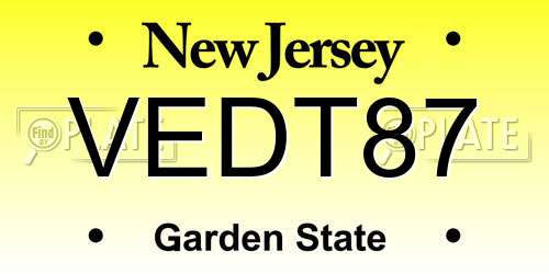 VEDT87 New Jersey License Plate