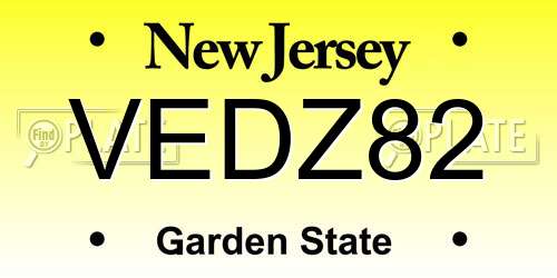 VEDZ82 New Jersey License Plate