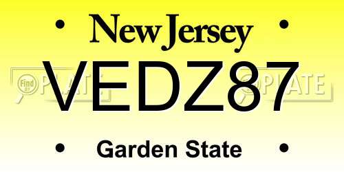 VEDZ87 New Jersey License Plate