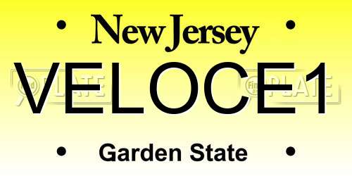 VELOCE1 New Jersey License Plate