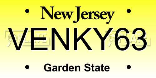 VENKY63 New Jersey License Plate