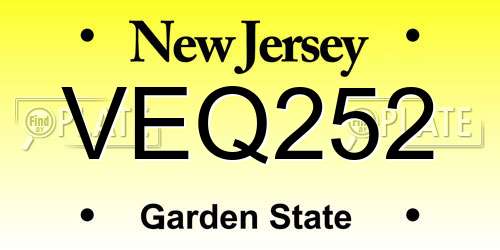 VEQ252 New Jersey License Plate