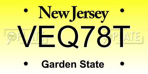 VEQ78T New Jersey License Plate