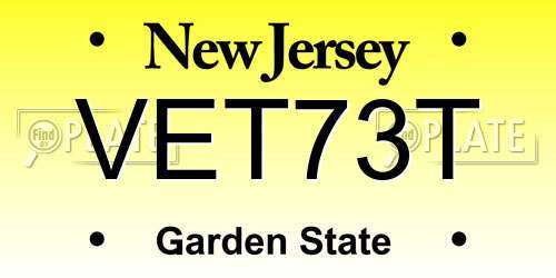 VET73T New Jersey License Plate