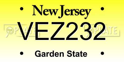 VEZ232 New Jersey License Plate