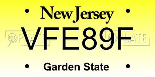 VFE89F New Jersey License Plate