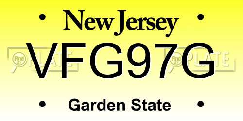 VFG97G New Jersey License Plate