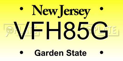 VFH85G New Jersey License Plate