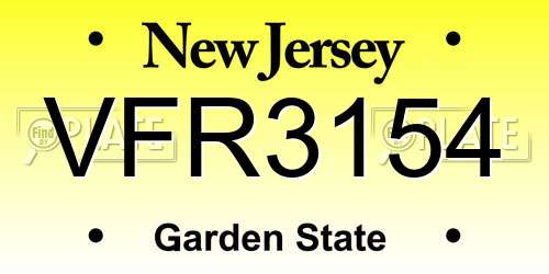 VFR3154 New Jersey License Plate