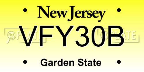 VFY30B New Jersey License Plate