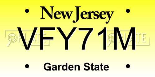 VFY71M New Jersey License Plate