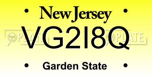 VG2I8Q New Jersey License Plate